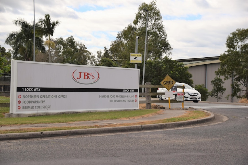 The roadside signage of a meatworks facility.