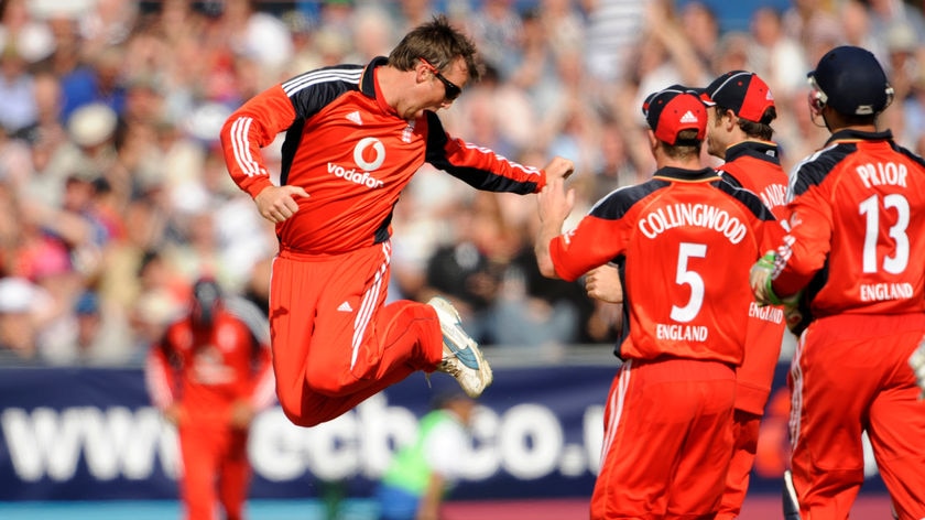 Flying: Swann took the key wicket of Australia captain Ricky Ponting to kick off his career-best ODI figures.