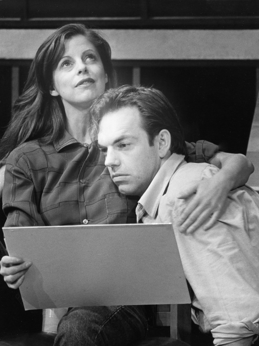 Black and white image hugo weaving and heather mitchell