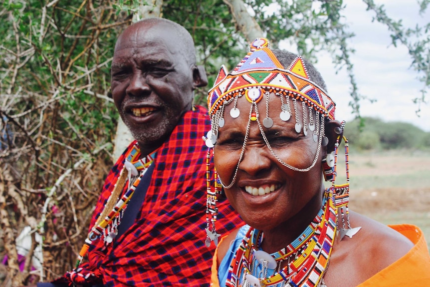 Midwife Salune Laton Koikai and her husband, Koikai, in Kenya's Rift Valley.