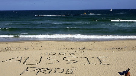 Slogan etched into the sand on Cronulla Beach (Getty Images: Chris McGrath)