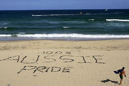 Slogan etched into the sand on Cronulla Beach (Getty Images: Chris McGrath)