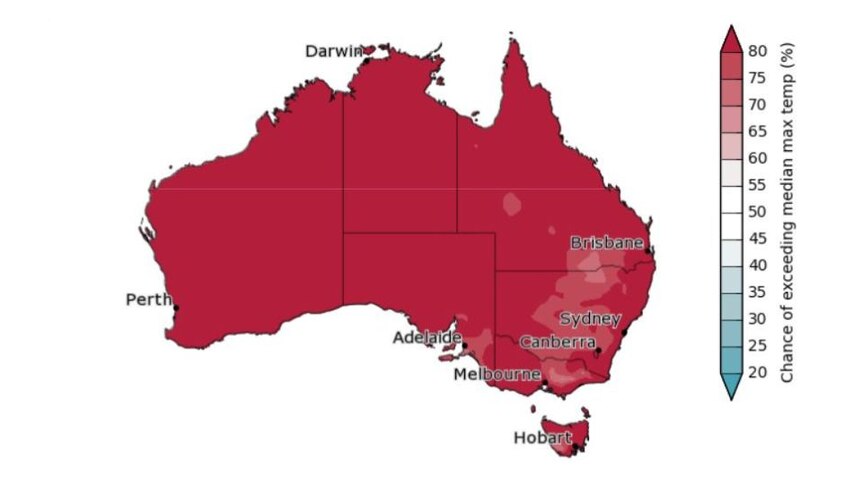 All of Australia has a strong chance of warmer-than-normal temperatures this summer.