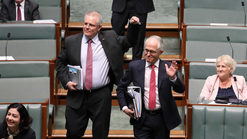 Scott Morrison points to Malcolm Turnbull