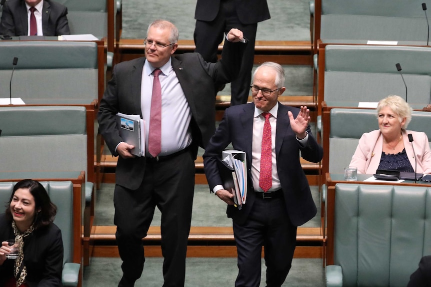 Scott Morrison points to Malcolm Turnbull