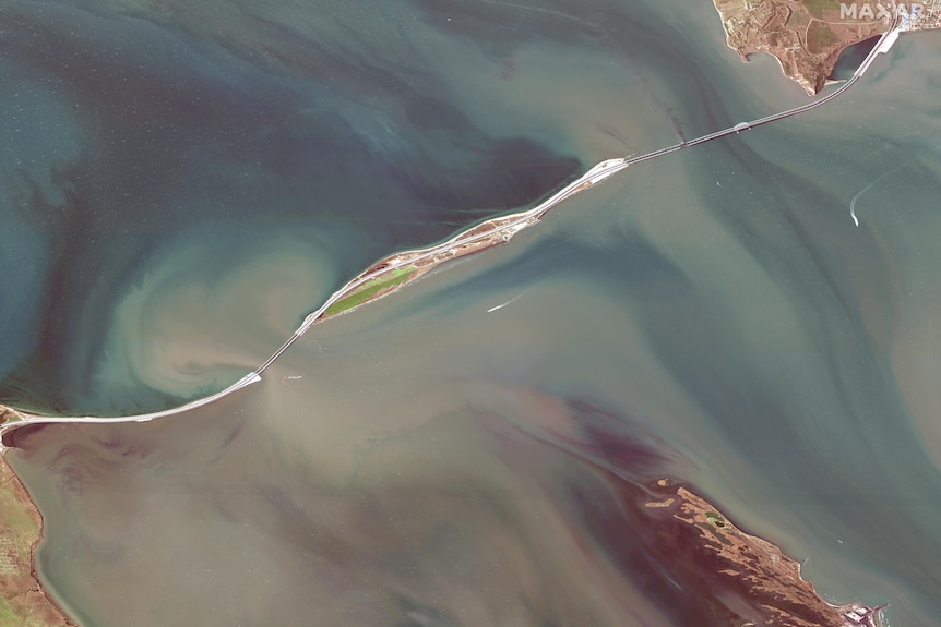 Satellite image shows a small section of the bridge was impacted. 