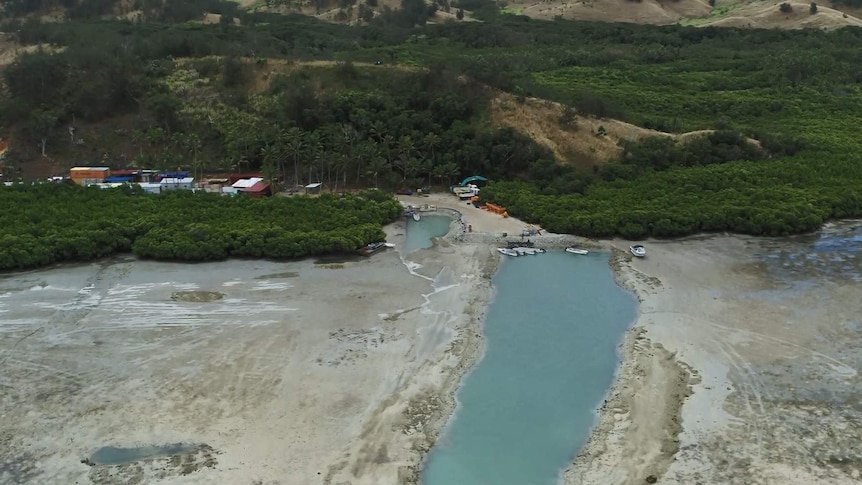 A channel can be seen dug into the reef on the shore of Malolo island, where the Freesoul resort is under contruction.