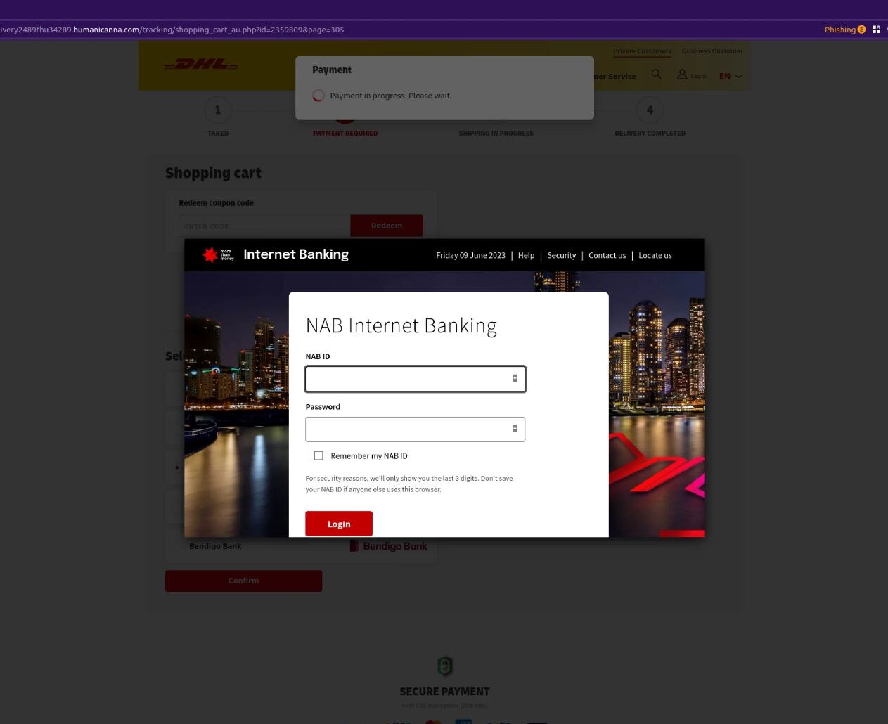A scam that looks like a login screen for NAB Bank