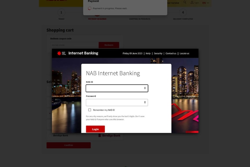 A scam that looks like a login screen for NAB Bank
