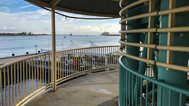 A balcony looking over Newcastle Harbour.