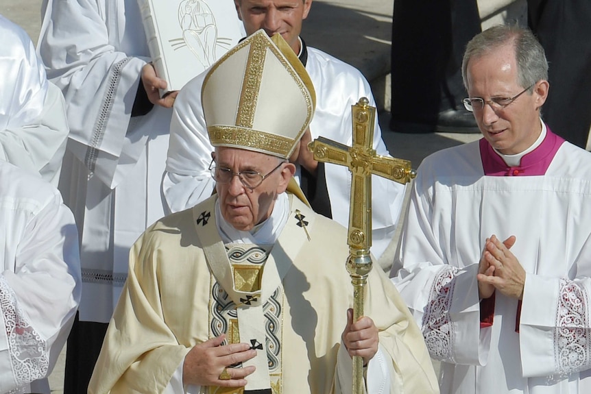 Pope Francis arrives to lead a Holy Mass and canonisation of Mother Teresa