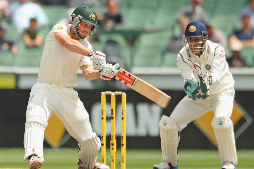 Shaun Marsh hits out on day five of the Boxing Day Test between Australia and India at the MCG