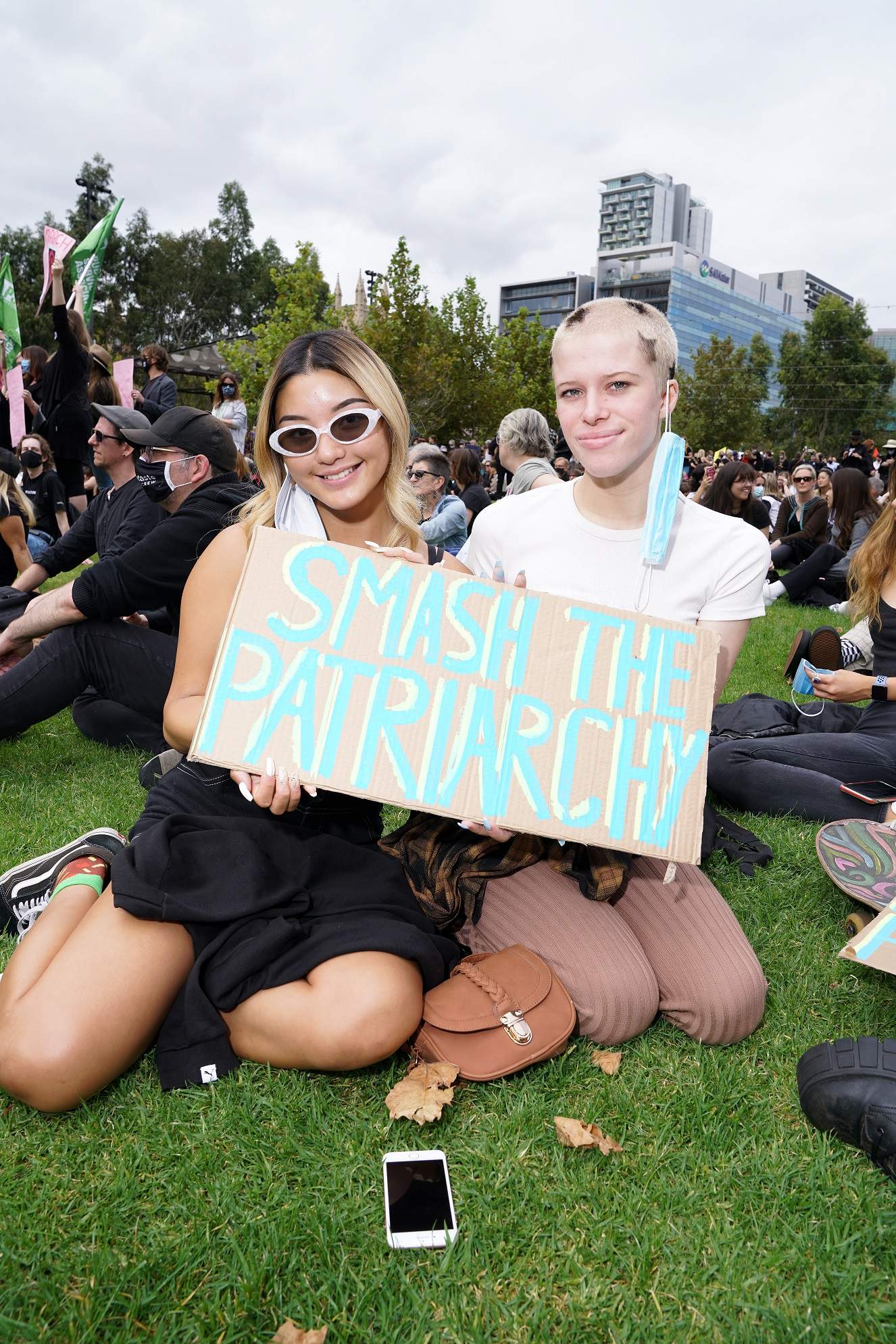 Protesters Jenny and Madeline at Adelaide's March 4 Justice rally.