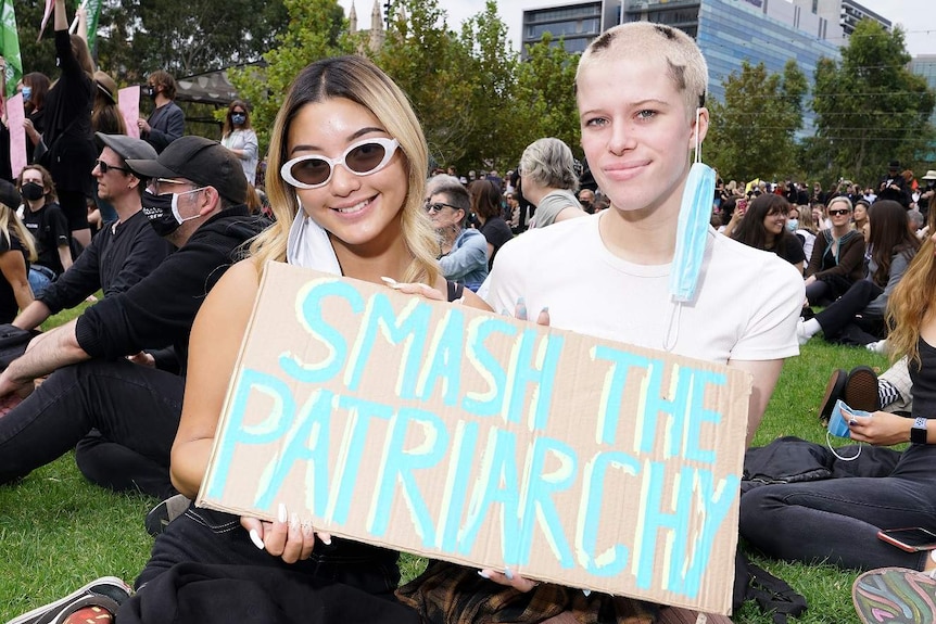 Protesters Jenny and Madeline at Adelaide's March 4 Justice rally.