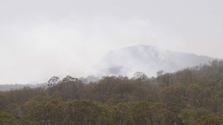 Smoke from bushfire burning in hill at Spicers Gap on Queensland's Southern Downs on November 13, 2019.