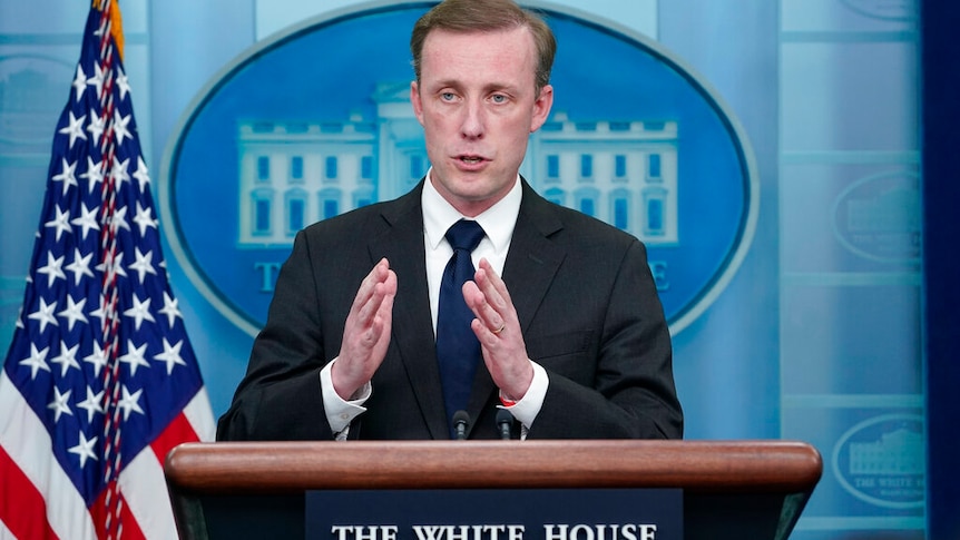 White House national security adviser Jake Sullivan speaks during the daily briefing