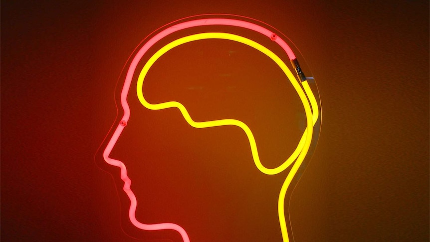A neon sign of a brain.