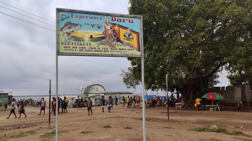 A sign warning against COVID-19 in Daru, the main town on the island of the same name in Papua New Guinea.