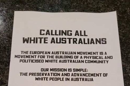 A flyer bearing the name of the white supremacist European Australian Movement.