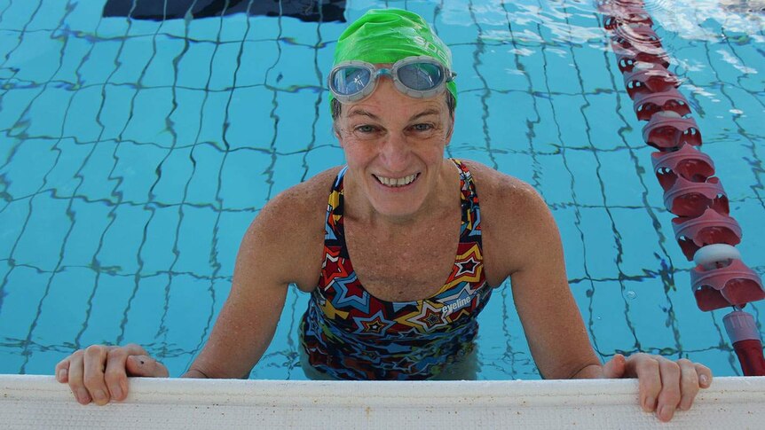 Masters swimmer Barbara Gruber taking a quick break from training at the Noosa Aquatic Centre on Queensland's Sunshine Coast