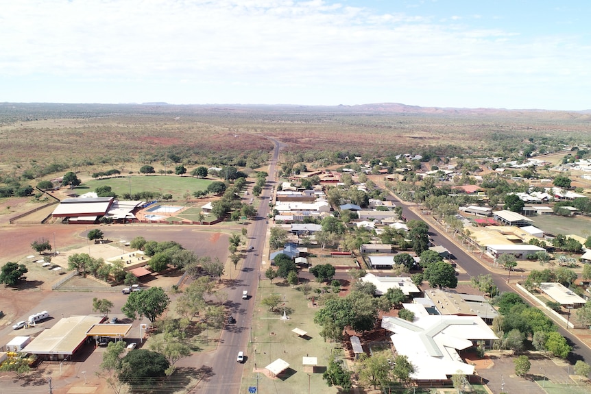 Aerial image of outback town's main street