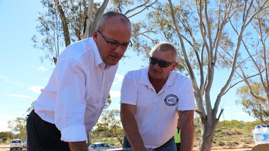 Luke Foley and Mark Hutton in Menindee