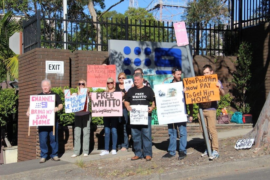 Family and friends for the Adam Whittington protest outside Channel Nine studios