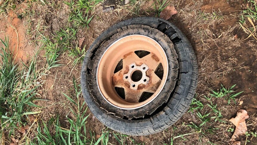 A trailer tyre blown on return from remote NT river