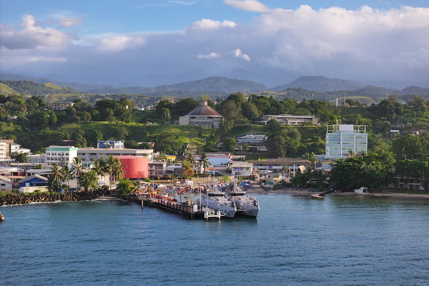 An aerial shot of Honiara. 