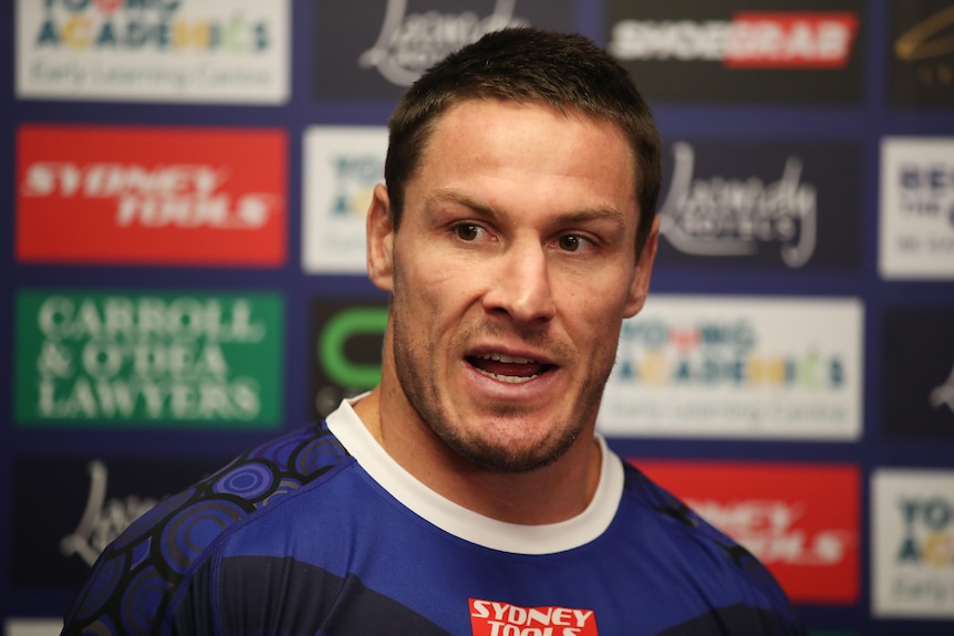 A Canterbury Bulldogs NRL player speaks to the media.