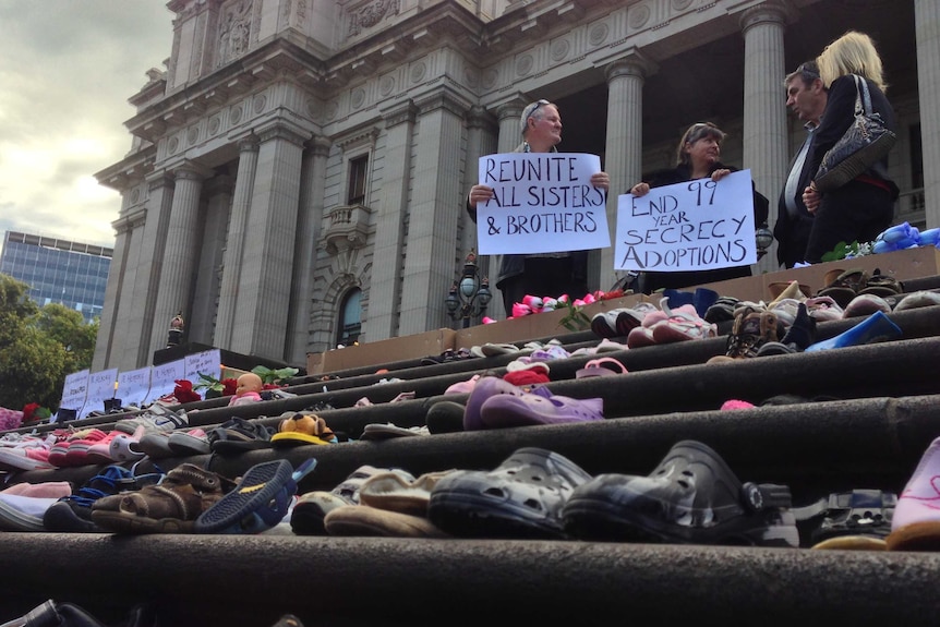 Protest outside Victorian Parliament before forced adoption apology