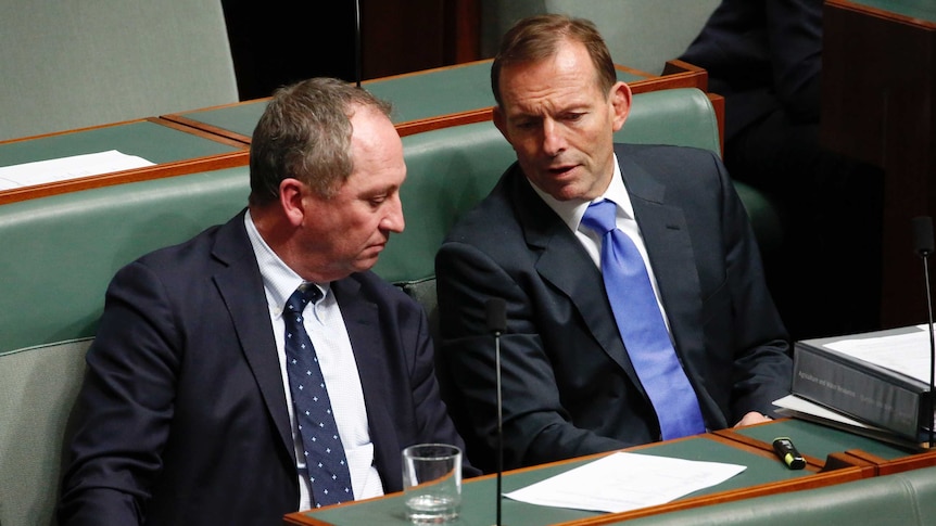 Barnaby Joyce & Tony Abbott talk on the backbench