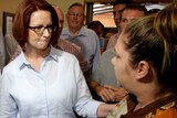 Julia Gillard and Wayne Swan at the Bundaberg evacuation centre.