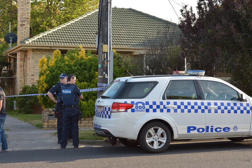 Police outside the scene of a shooting at a house in East Bentleigh, Melbourne.