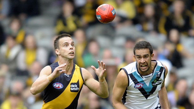On notice: Richmond's Jake King could be in trouble for a glancing blow to the chin of Angus Monfries.