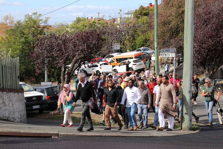 People walking to the mosque in Tasmania.