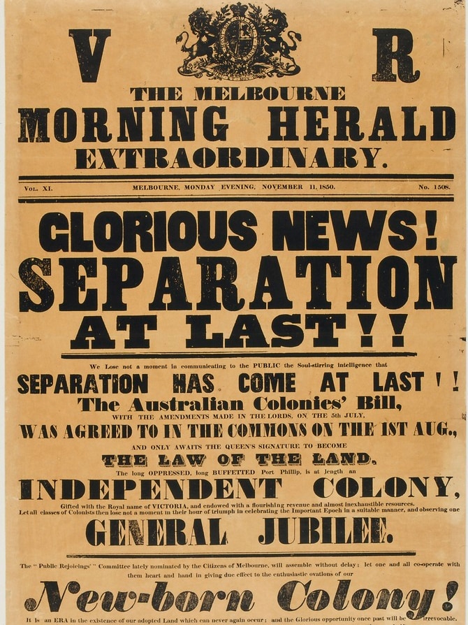 Separation front page in Melbourne 1850