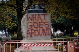 A historical statue cut down and vandalised.