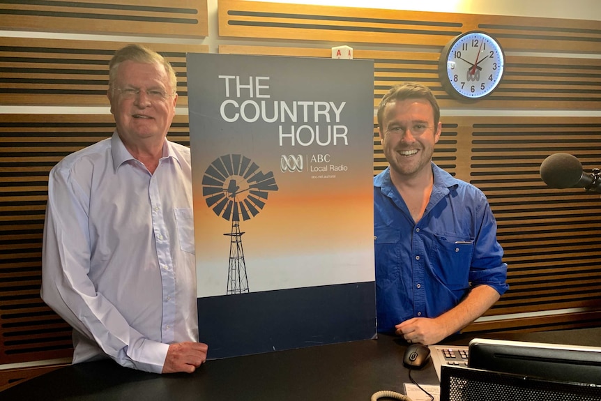 Former NT Country Hour presenter Allan Humphries and current host Matt Brann.