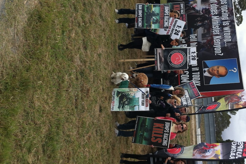 Protestors at Oakbank racecourse, April 9 2012