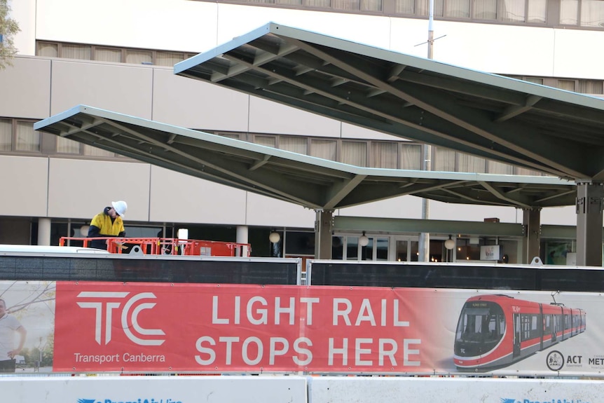 Capital Metro light rail stop construction in Canberra