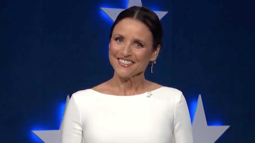 Actor Julia Louis-Dreyfus smiles at the 2020 Democratic National Convention