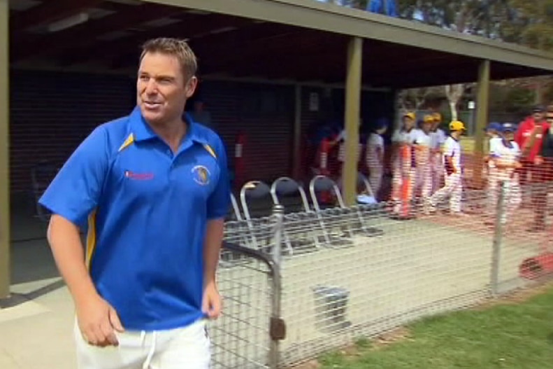 Shane Warne walks out for East Sandringham Cricket Club.