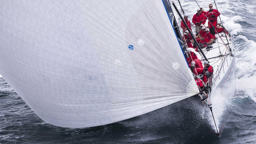 Wild Oats XI leaves Sydney Harbour during the 2011 Sydney to Hobart yacht race.