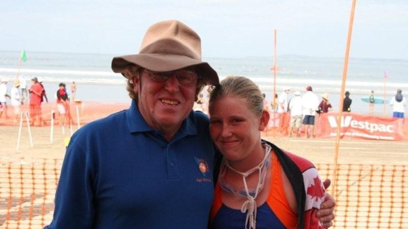 Tasmanian shark attack victim Hannah Mighall with her father Malcolm.