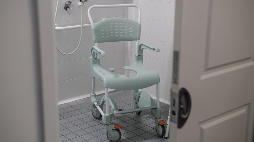 A bath chair in an aged care home in NSW.