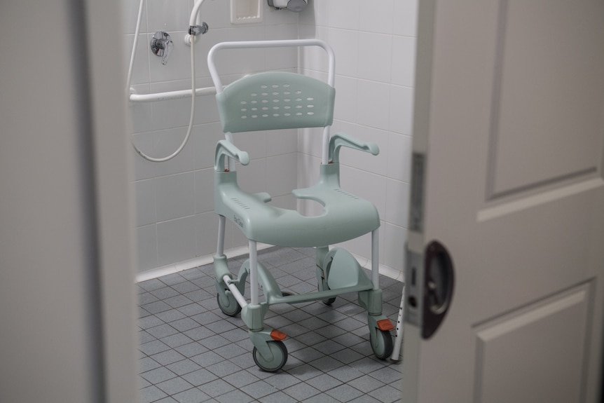 A bath chair in an aged care home in NSW.