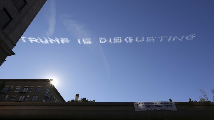 'Trump is disgusting' written across the sky in California