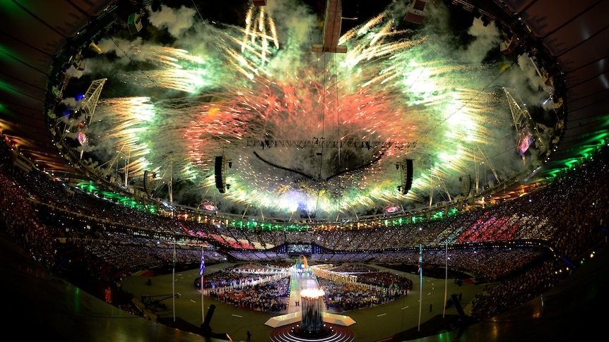Fireworks explode over the Olympic Stadium during the closing ceremony of the London 2012 Olympic Games August 12, 2012.