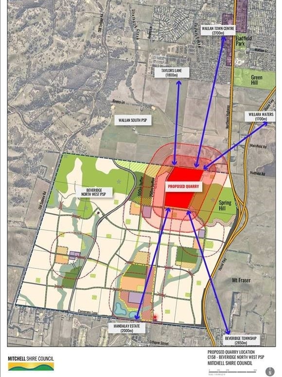 A map showing the proposed quarry site near Wallan
